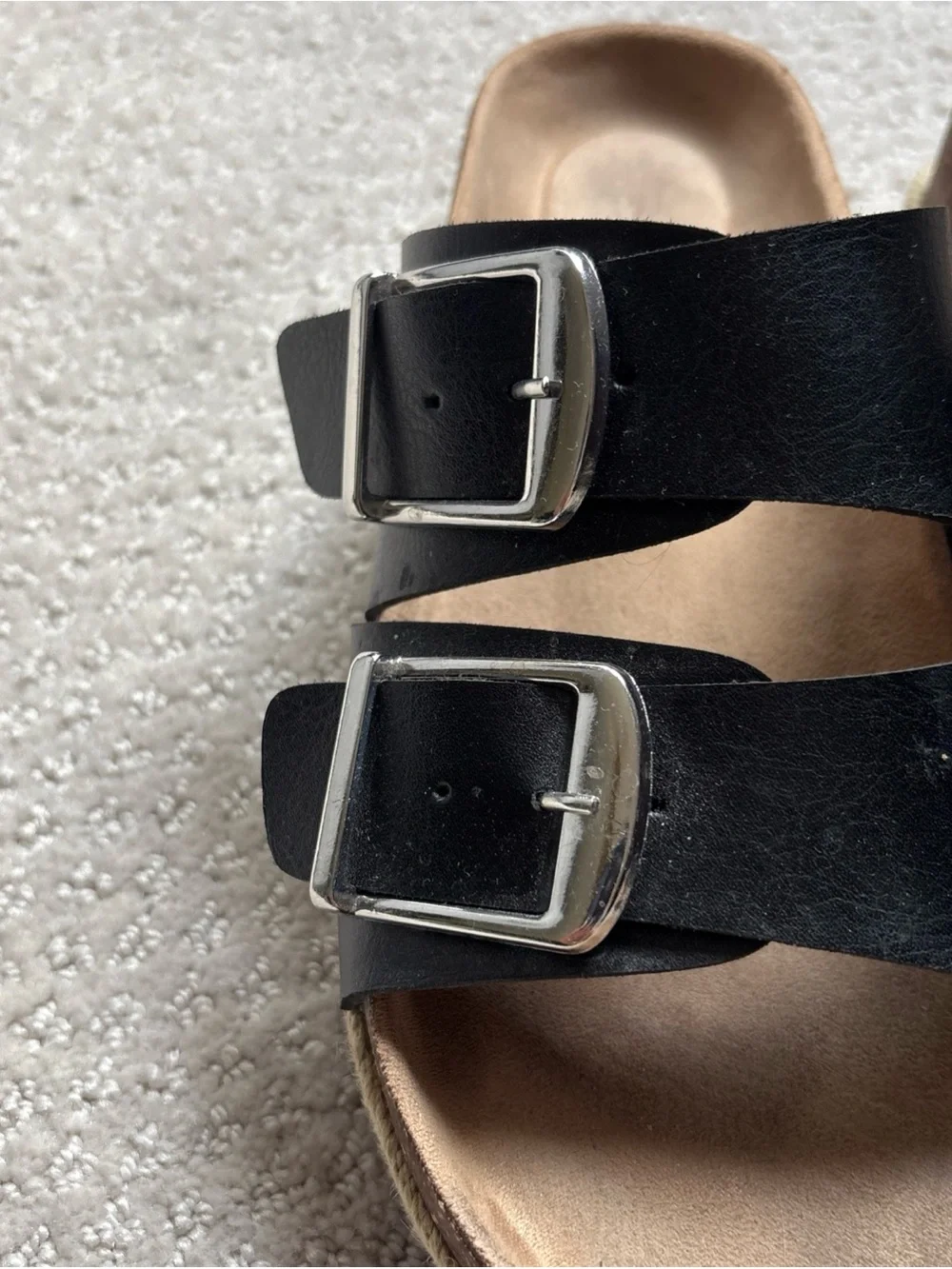Time and Tru Black Double-Buckle Slide Sandals